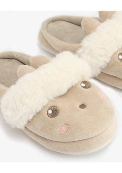 Bej Kız Çocuk Rabbit Nakışlı Ev Terliği modelleri