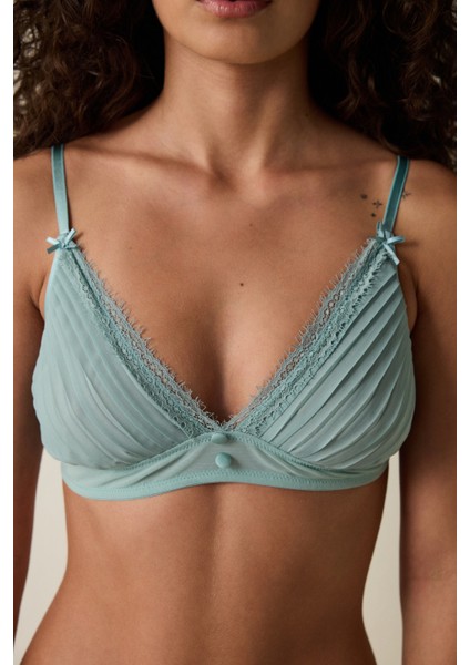 Mint Pliseli Şifon Balensiz Üçgen Sütyen modelleri