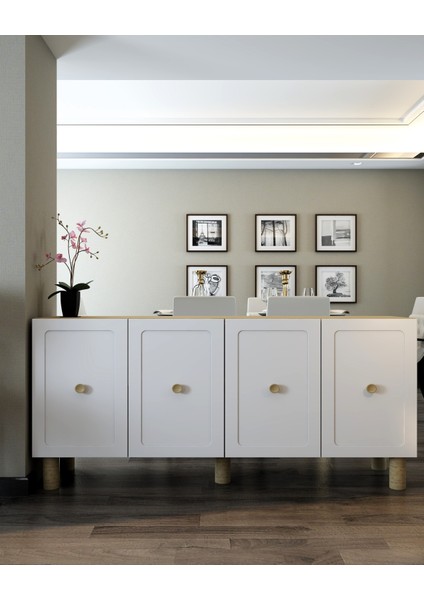 KA1506DB- Salda Bohem Konsol , Tv Sehpası , Çok Amaçlı Dolap , Kahve Köşesi 150CM Safirmeşe-Beyaz