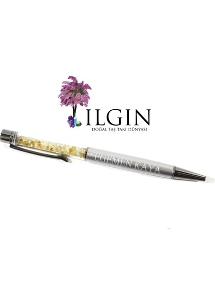 Sitrin Doğal Taşlı Özel Tasarım Tükenmez Kalem | Kişiye Özel Isim Yazılabilir