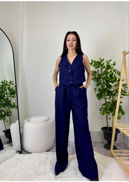 Bymelisabutik Lacivert Yelekli Takım – Pantolon & Yelek Ikili Set