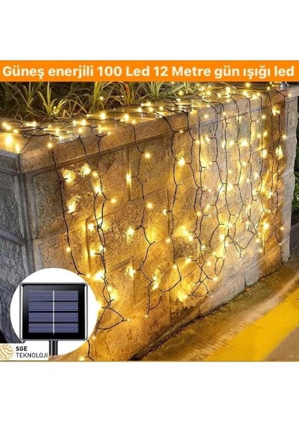 8 Modlu Güneş Enerjili 100 LED 12 Metre Sarı Renk Bahçe Aydınlatması LED Işık