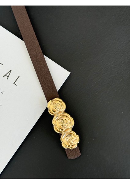 Gold Gül Toka Detaylı Deri Kadın Kemer modelleri