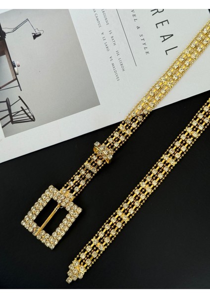 Taş Detaylı Dilli Gold Kadın Kemer