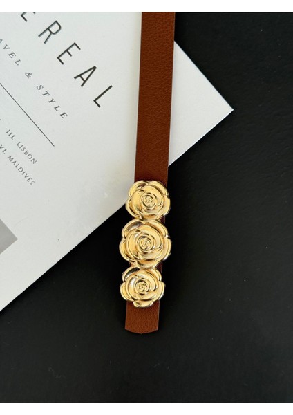 Gold Gül Toka Detaylı Deri Kadın Kemer fiyatları