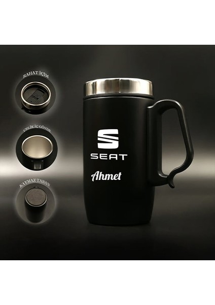 240 ml Kulplu Paslanmaz Çelik Araç Baskılı Termos Bardak - Isı Yalıtımlı Kahve Kupası fiyatları