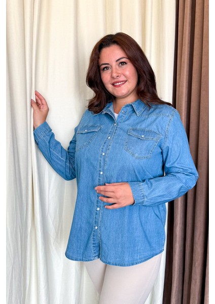 Kadın Büyük Beden Kot Gömlek 20318