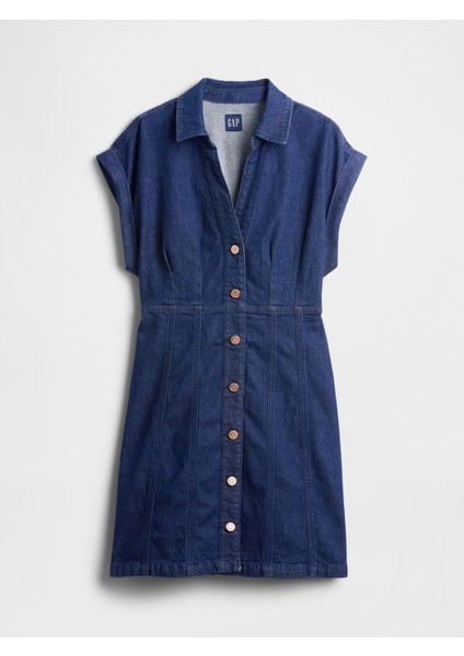 Kadın Koyu Mavi Denim Seamed Mini Elbise fiyatları