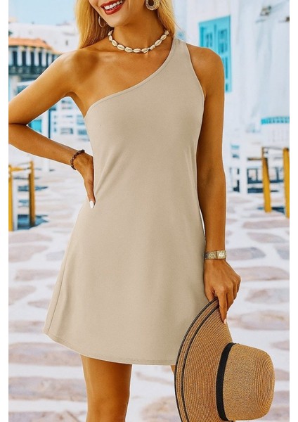 Kadın Tek Omuz Askılı Krep Mini Elbise
