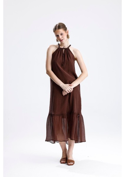 Askılı Boncuklu Kolsuz Elbise - Kahve fırsatları