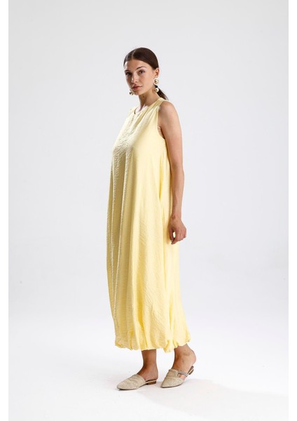 Sıfır Kol Balon Etekli Elbise - Sarı modelleri
