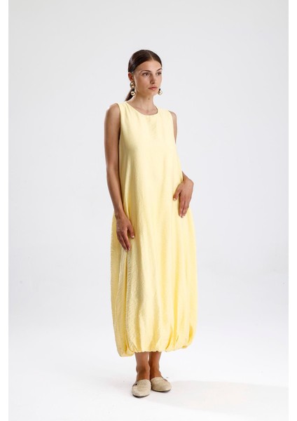 Sıfır Kol Balon Etekli Elbise - Sarı indirimleri