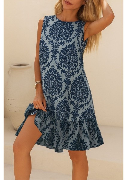 Kadın Kolsuz Sırttan Bağlamalı Fırfırlı Leopar Desenli Süprem Elbise modelleri