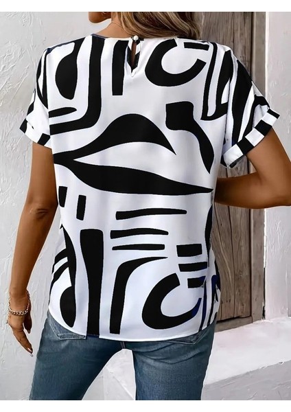 Kadın Kısa Kollu Yuvarlak Yaka Desenli Süprem Bluz fırsatları