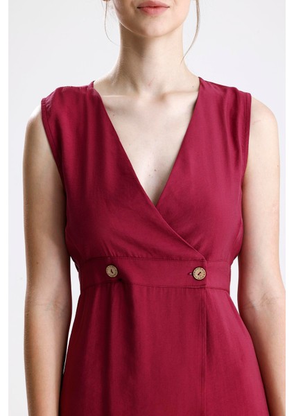 Kruvaze Pileli Bordo Elbise - Bordo fiyatları