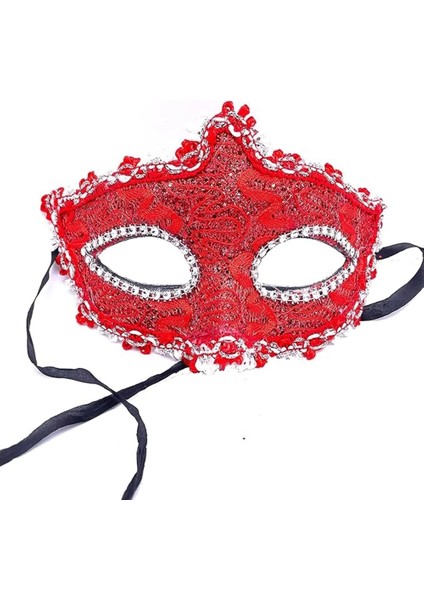 Kırmızı Renk Gözler Kristal Taşlı Dantelli Parti Maskesi 11X17 cm modelleri