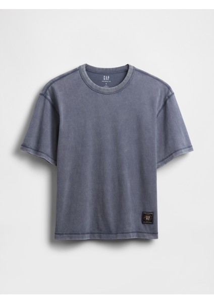 Erkek Mavi Heavyweight Crop Grafik T-Shirt fiyatları