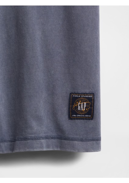 Erkek Mavi Heavyweight Crop Grafik T-Shirt modelleri