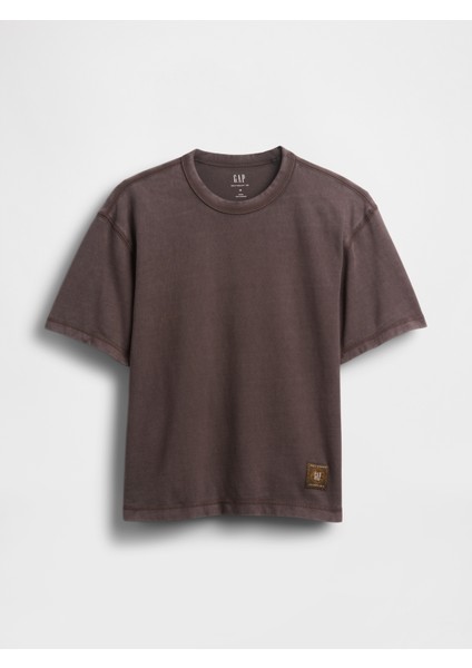 Erkek Kahverengi Heavyweight Crop Grafik T-Shirt fiyatları