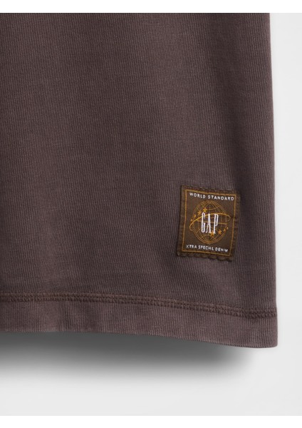 Erkek Kahverengi Heavyweight Crop Grafik T-Shirt modelleri