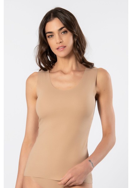 Kadın Lazer Kesim Pamuklu Atlet 906/CAPPUCCINO