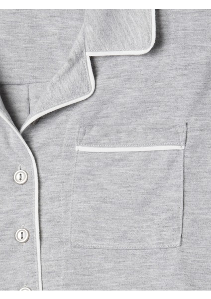 Kız Çocuk Gri Geri Dönüştürülmüş Çizgili Pijama Takımı modelleri