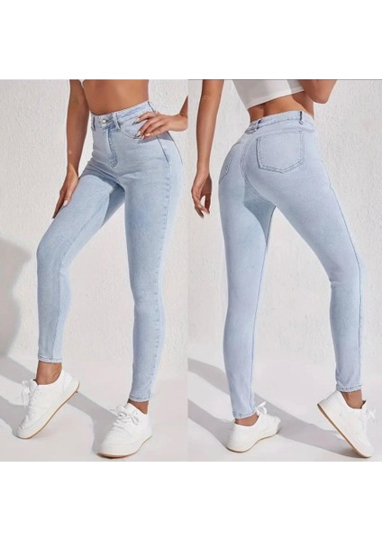 Kadın Yüksek Bel Dar Paça Likralı Pantolon