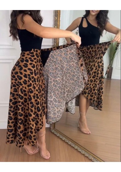 Kadın Belden Kuşaklı Desenli Süprem Etek fiyatları