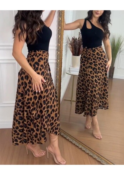 Kadın Belden Kuşaklı Desenli Süprem Etek modelleri