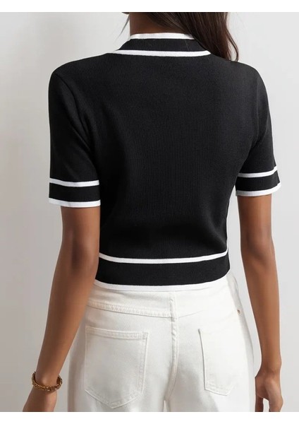 Kadın Kısa Kollu Önden Düğmeli Triko Bluz fırsatları