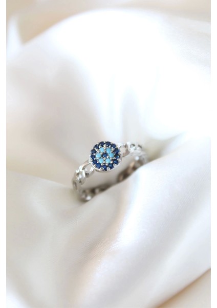 Zirkon Taşlı Nazarlı Gümüş Kaplama Kadın Yüzük