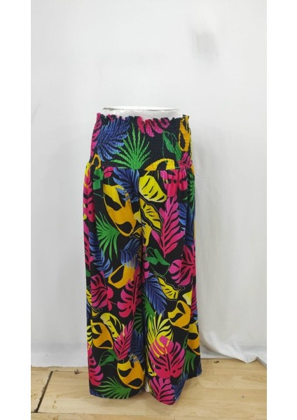 Kadın Yüksek Bel Lastikli Desenli Süprem Pantolon