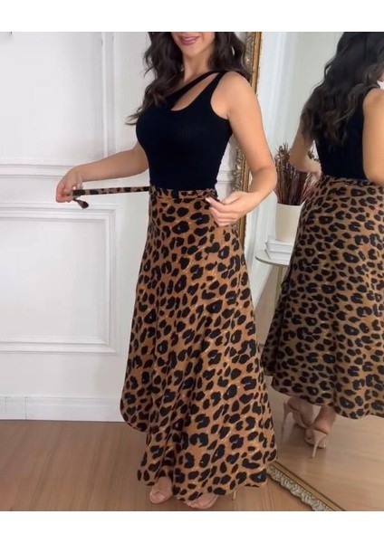 Kadın Belden Kuşaklı Desenli Süprem Etek fırsatları