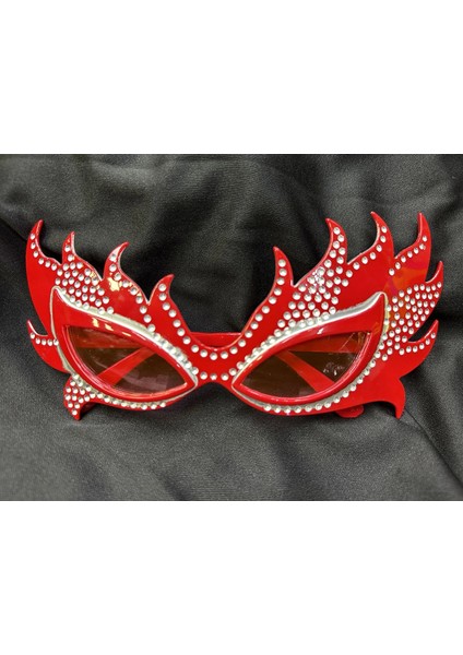 Taşlı Kırmızı Alev Parti Gözlüğü