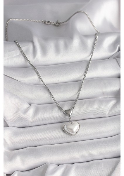 316L Çelik Gümüş Renk Zincir 3D Kalp Model Kadın Kolye fiyatları
