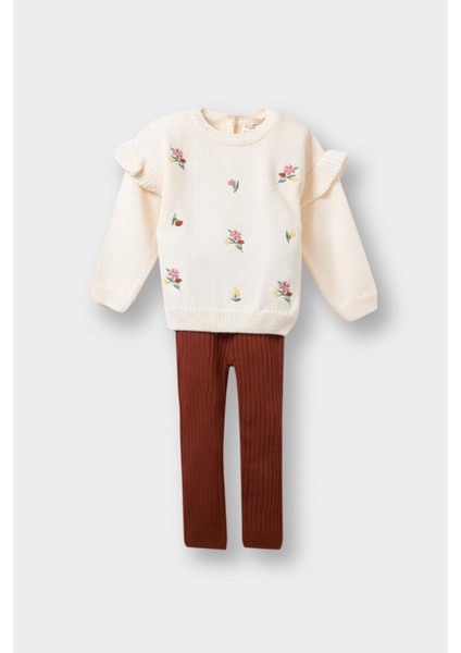 Kız Bebek 2'li Takım Çiçekli Desenli Sweatshirt Tayt F2661A525WN