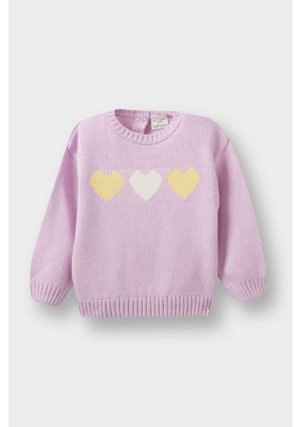 Kız Bebek Bisiklet Yaka Kalp Desenli Triko Kazak C8089A525AU