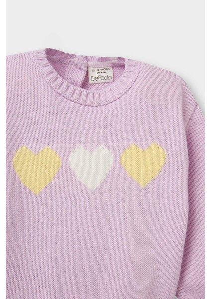 Kız Bebek Bisiklet Yaka Kalp Desenli Triko Kazak C8089A525AU fiyatları