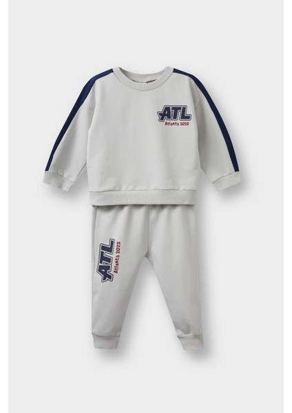 Erkek Bebek 2'li Takım Okul Baskılı Sweatshirt Eşofman Altı F3301A525AU