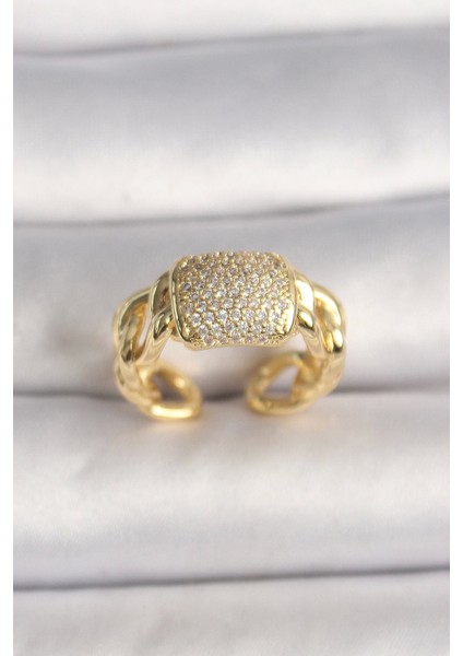 Pirinç Gold Renk Ayarlanabilir Zirkon Taşlı Kadın Yüzük
