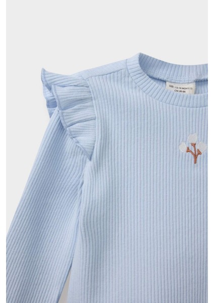 Kız Bebek 2'li Takım Çiçekli Uzun Kollu Fitilli Kaşkorse Tişört Tayt modelleri