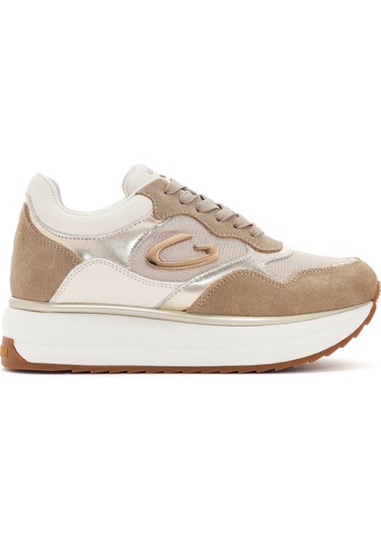 Kadın Bej Louise Kalın Tabanlı Bağcıklı Deri Sneaker G03G100026