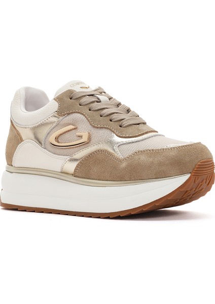 Kadın Bej Louise Kalın Tabanlı Bağcıklı Deri Sneaker G03G100026