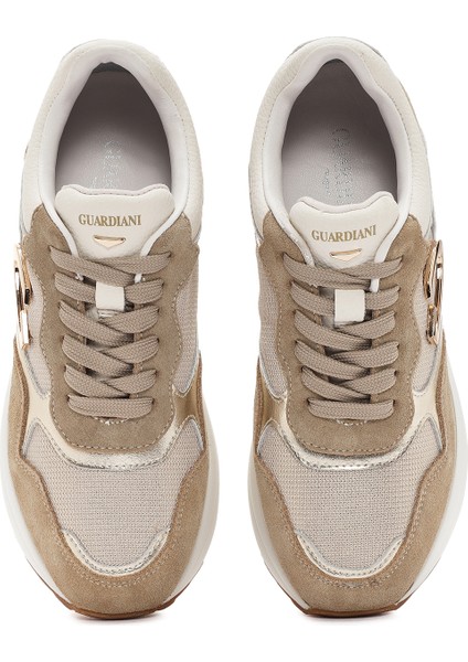 Kadın Bej Louise Kalın Tabanlı Bağcıklı Deri Sneaker G03G100026