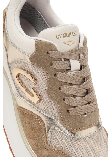 Kadın Bej Louise Kalın Tabanlı Bağcıklı Deri Sneaker G03G100026