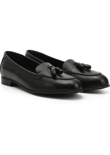 Gön Hakiki Deri Yuvarlak Burun Düz Taban Püsküllü Kadın Babet 24259 modelleri