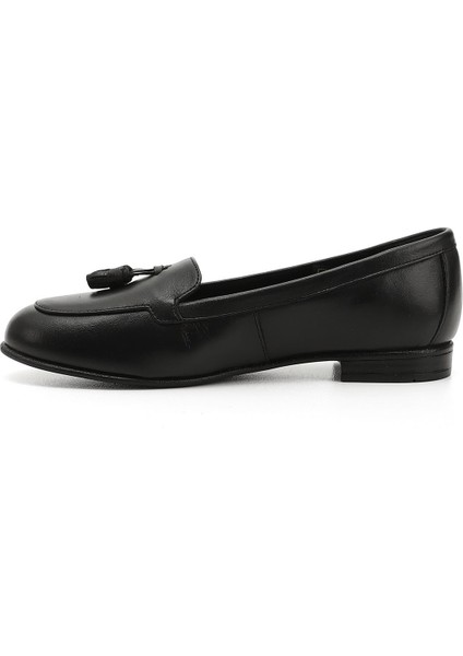 Gön Hakiki Deri Yuvarlak Burun Düz Taban Püsküllü Kadın Babet 24259 fırsatları