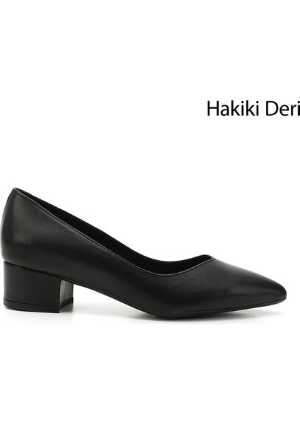 Kadın Siyah Kısa Kalın Topuklu Hakiki Deri Ayakkabı