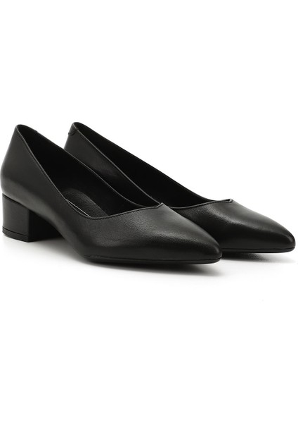 Kadın Siyah Kısa Kalın Topuklu Hakiki Deri Ayakkabı modelleri