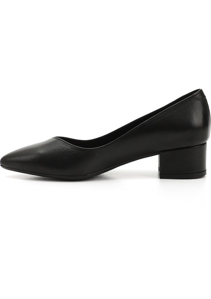 Kadın Siyah Kısa Kalın Topuklu Hakiki Deri Ayakkabı fırsatları